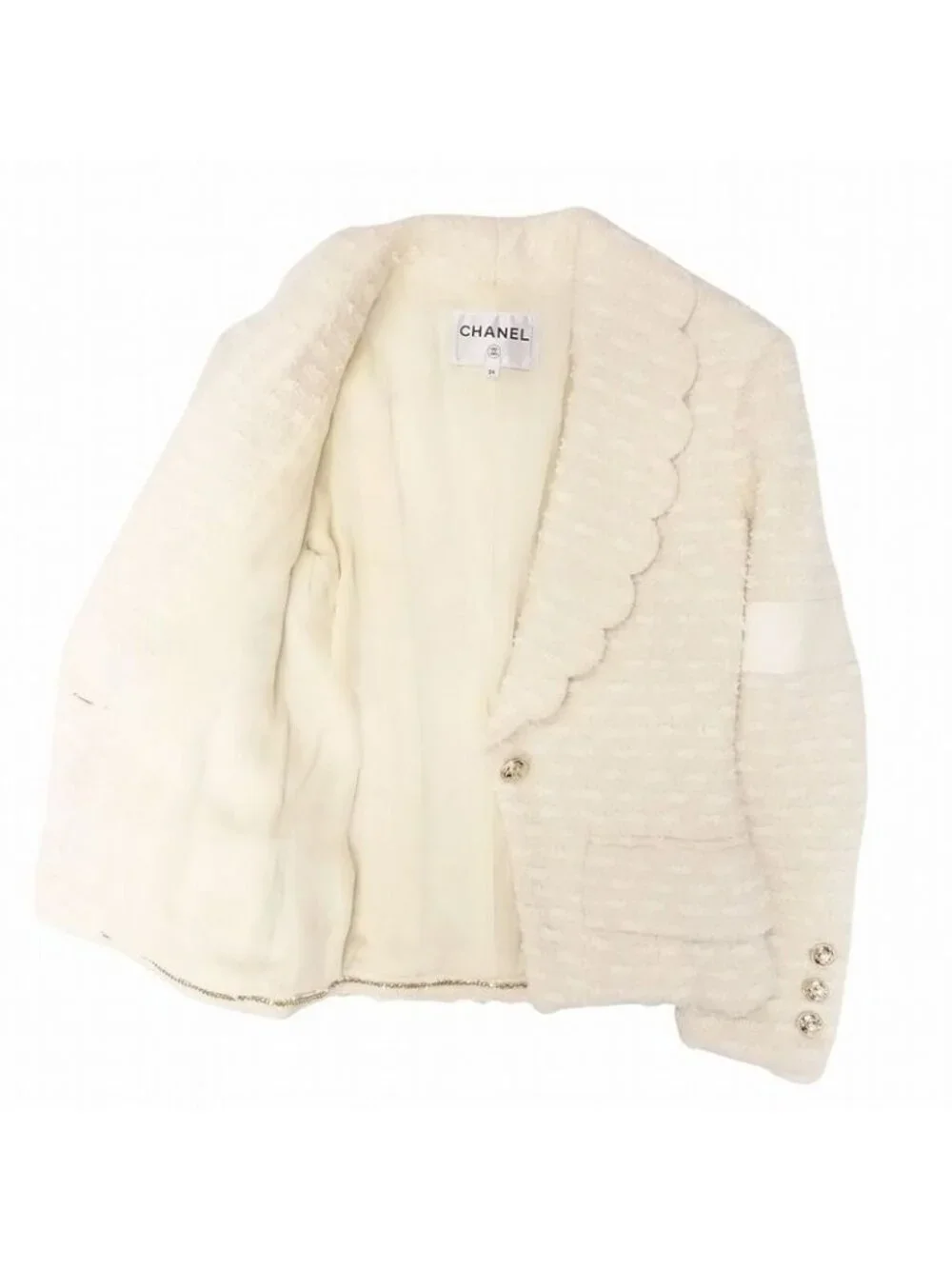 Chanel Coco Mark Scalloped Collar Tweed Jacket Ivory Size - Picture 2 of 10